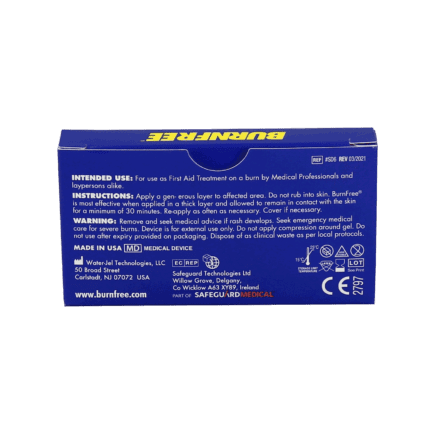 BurnFree burn gel packet back label