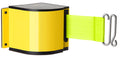 Retractable belt barrier standard yellow belt mounted on upright