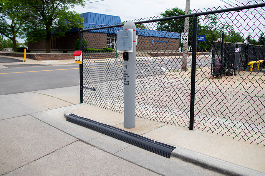 Black curb guard rear angle view