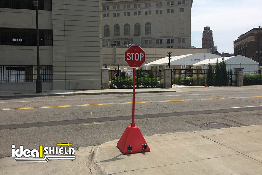 Red Pyramid Sign Base with Wheels