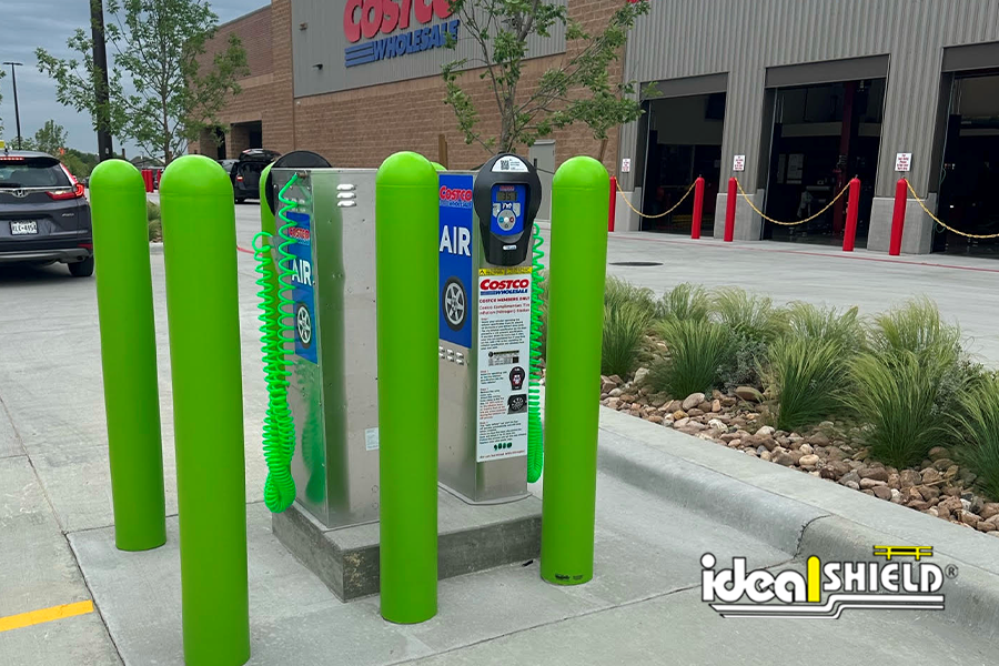 Green bollard covers at Costco