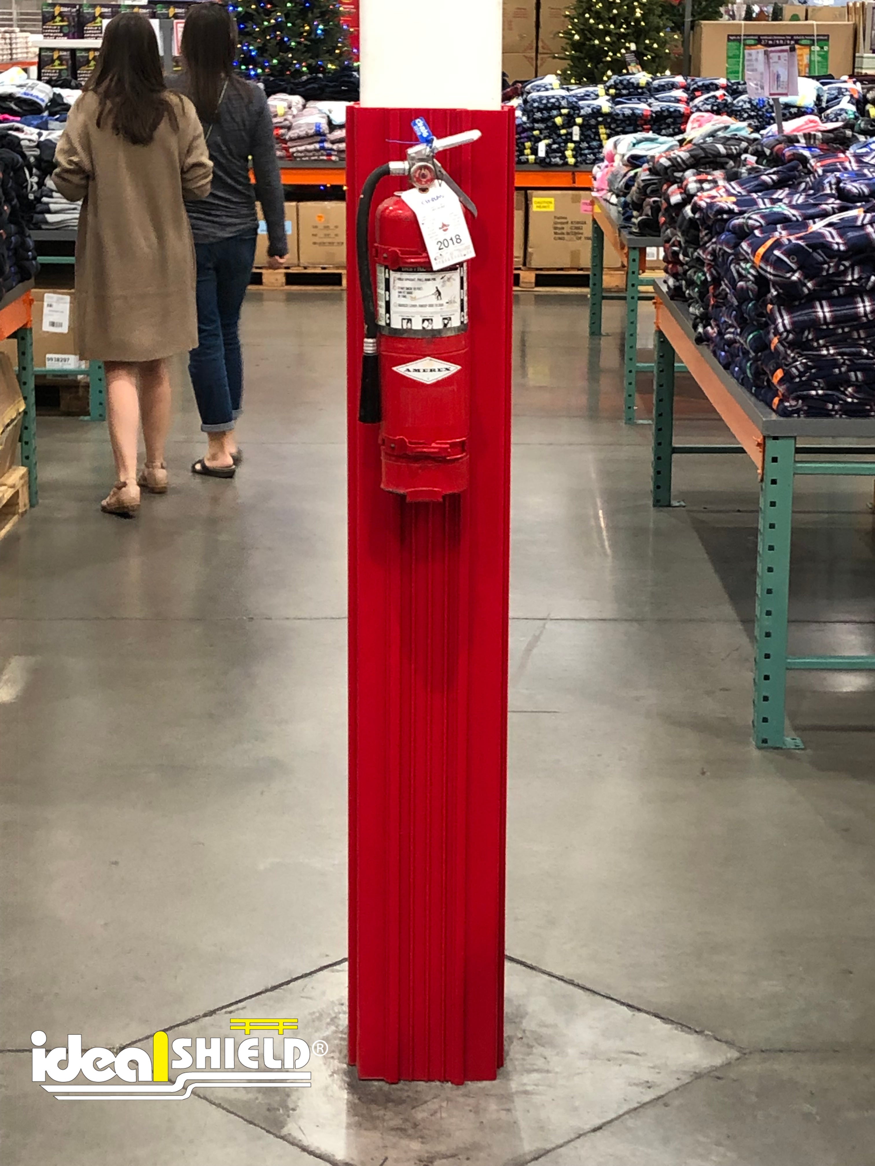 Yellow square column wrap on warehouse column