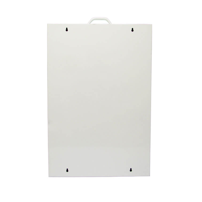 First aid kit metal cabinet open showing contents