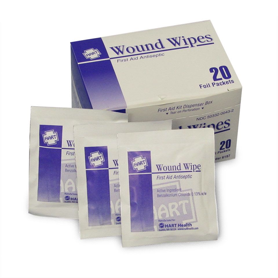 Antiseptic wound wipes 20-count box deployed