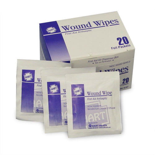 Antiseptic wound wipes 20-count box deployed