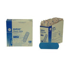 BluFlex blue strip bandages 100-count box deployed