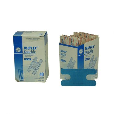 BluFlex blue knuckle bandages 40-count box deployed