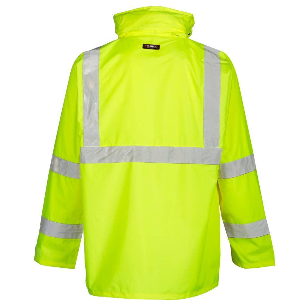 Hi-vis reflective rainwear jacket back view
