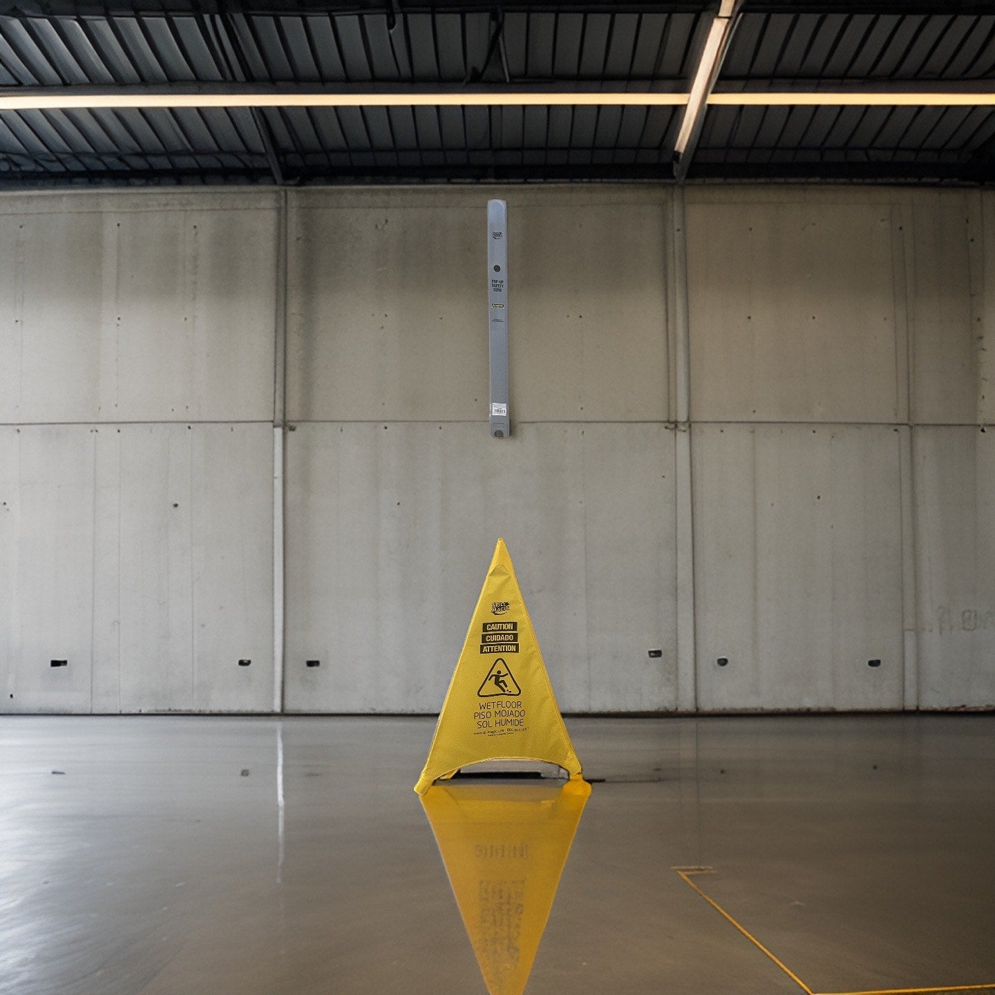 Pop out safety floor cone with storage tube