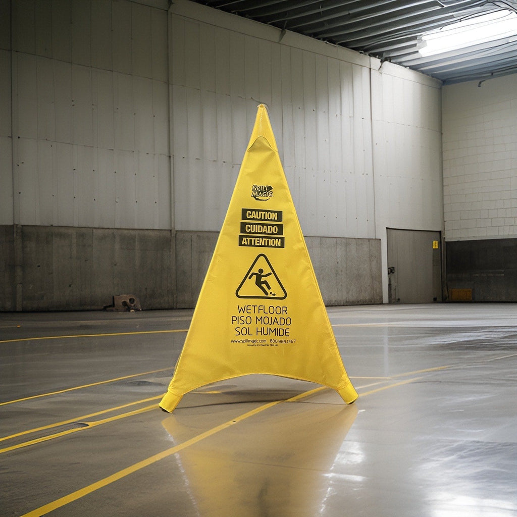 Spill Magic 30-inch pop out safety floor cone deployed