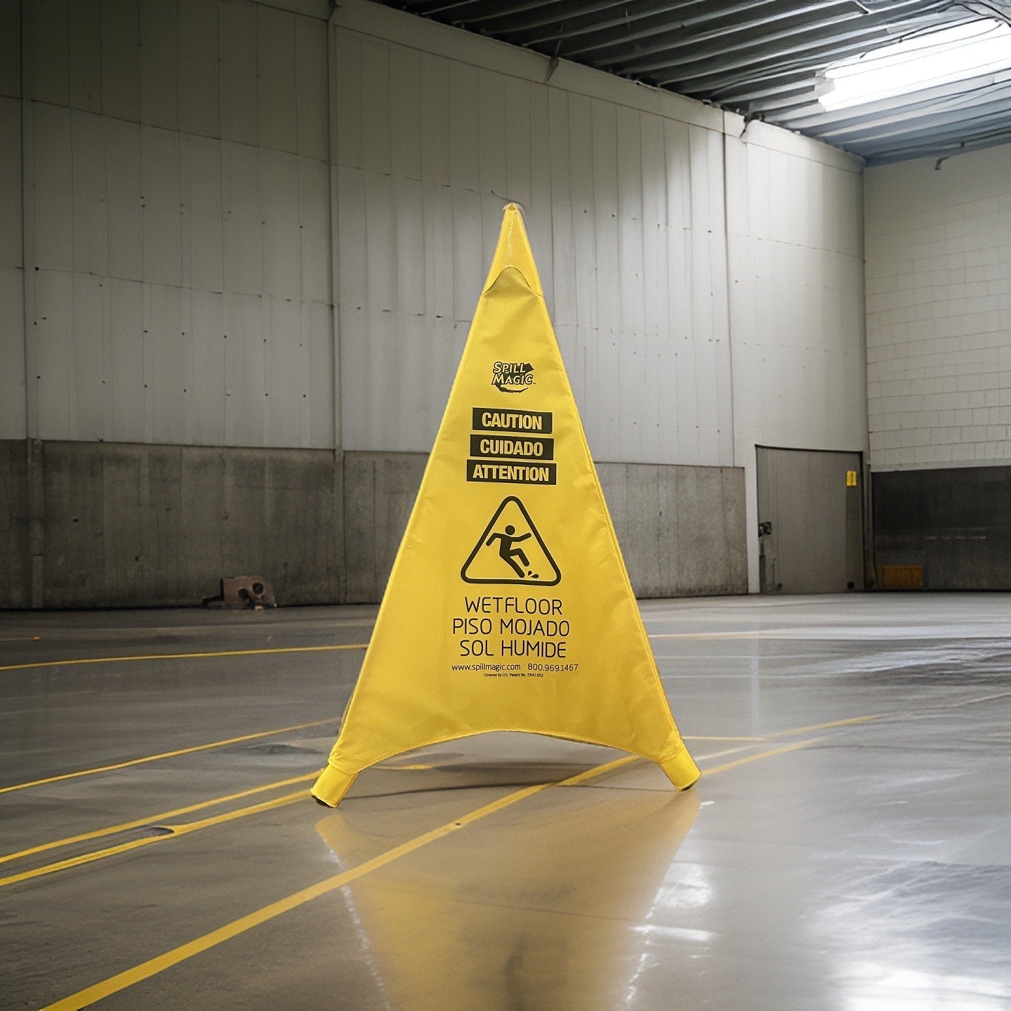 Spill Magic 30-inch pop out safety floor cone deployed